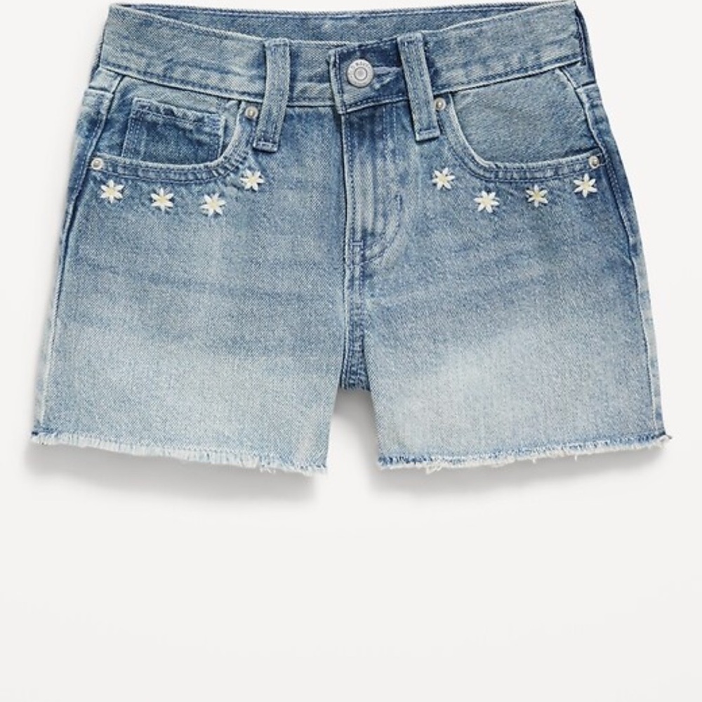 100% cotton embroidered frayed hem jean shorts